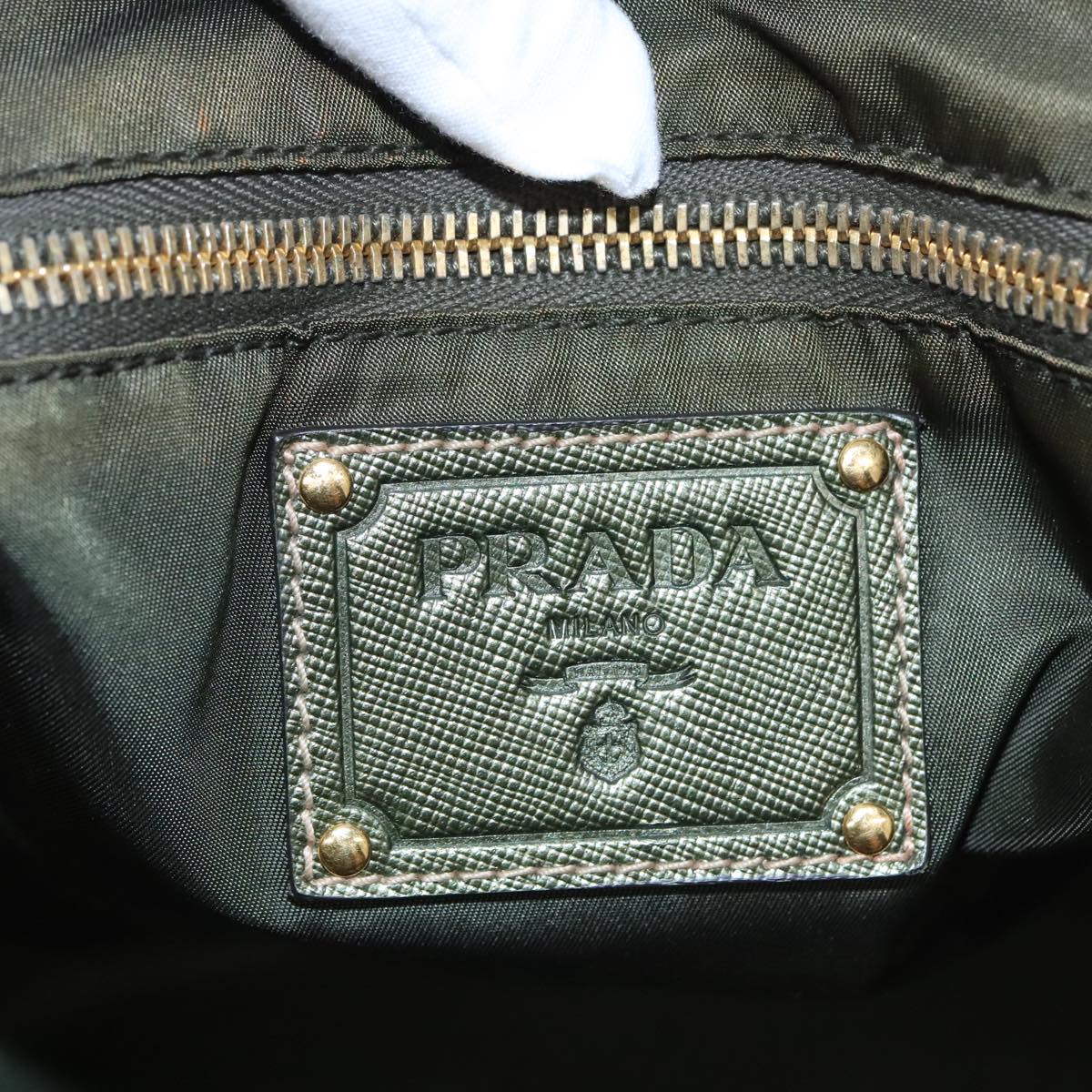 PRADA Tote Bag Nylon Green Gold Auth 106121