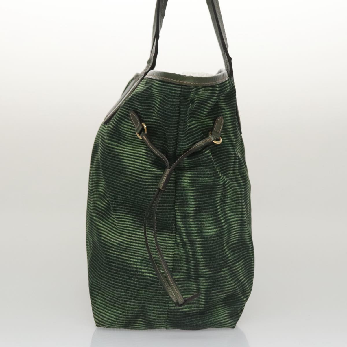 PRADA Tote Bag Nylon Green Gold Auth 106121