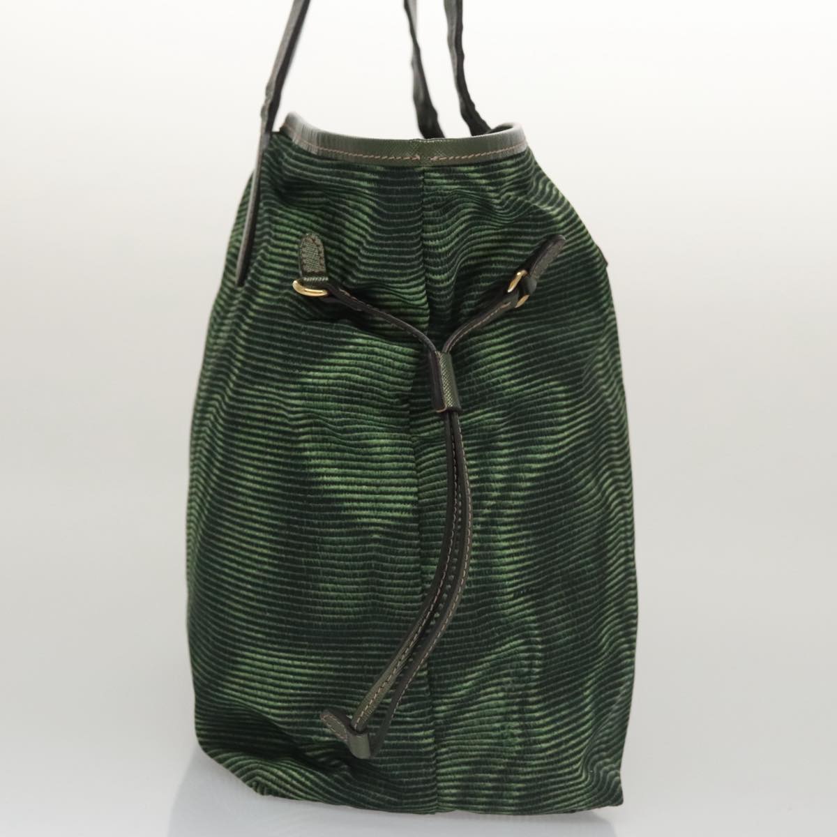 PRADA Tote Bag Nylon Green Gold Auth 106121