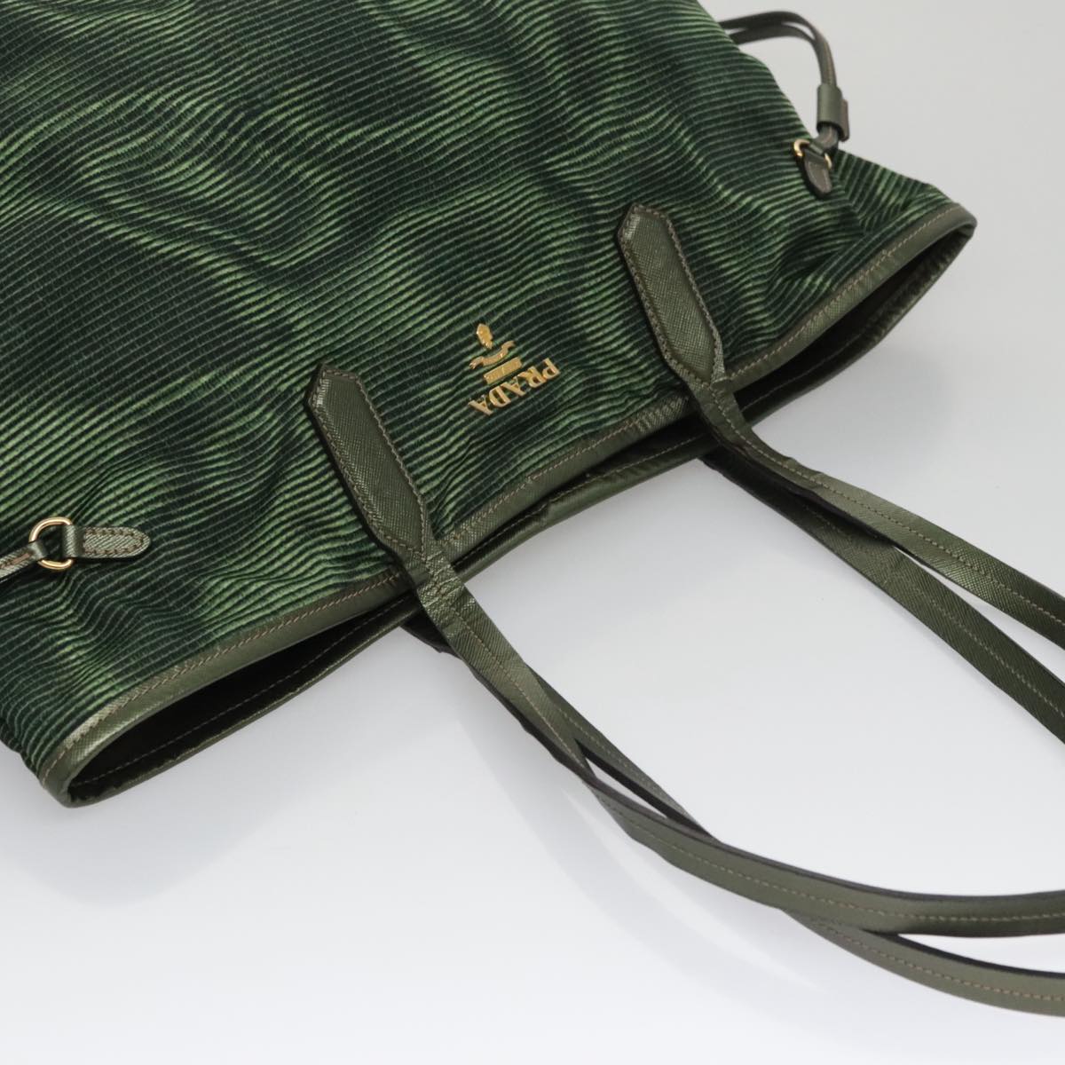 PRADA Tote Bag Nylon Green Gold Auth 106121