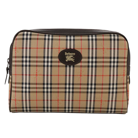 Burberrys Nova Check Clutch Bag Canvas Beige Auth 106136