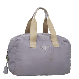 PRADA Boston Bag Nylon Purple Beige Silver Auth 106164