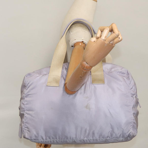 PRADA Boston Bag Nylon Purple Beige Silver Auth 106164