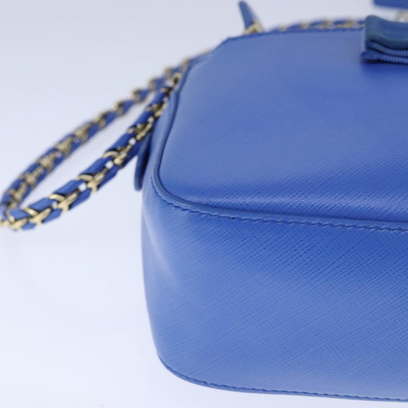 Salvatore Ferragamo Vala Chain Shoulder Bag Leather Blue Gold Auth 106166