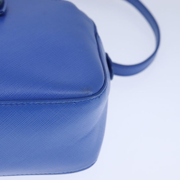 Salvatore Ferragamo Vala Chain Shoulder Bag Leather Blue Gold Auth 106166