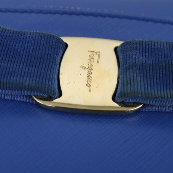 Salvatore Ferragamo Vala Chain Shoulder Bag Leather Blue Gold Auth 106166