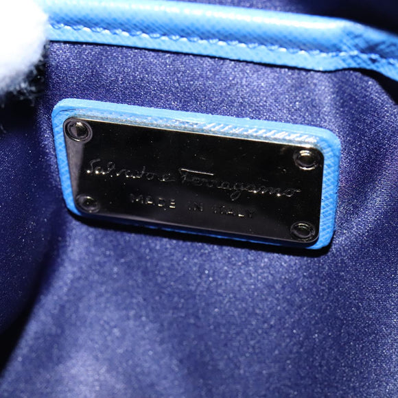 Salvatore Ferragamo Vala Chain Shoulder Bag Leather Blue Gold Auth 106166