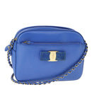 Salvatore Ferragamo Vala Chain Shoulder Bag Leather Blue Gold Auth 106166-1