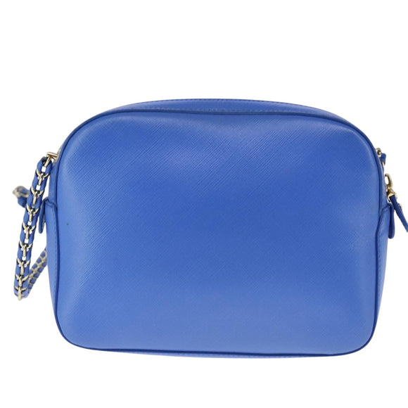 Salvatore Ferragamo Vala Chain Shoulder Bag Leather Blue Gold Auth 106166