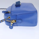 Salvatore Ferragamo Vala Chain Shoulder Bag Leather Blue Gold Auth 106166-3