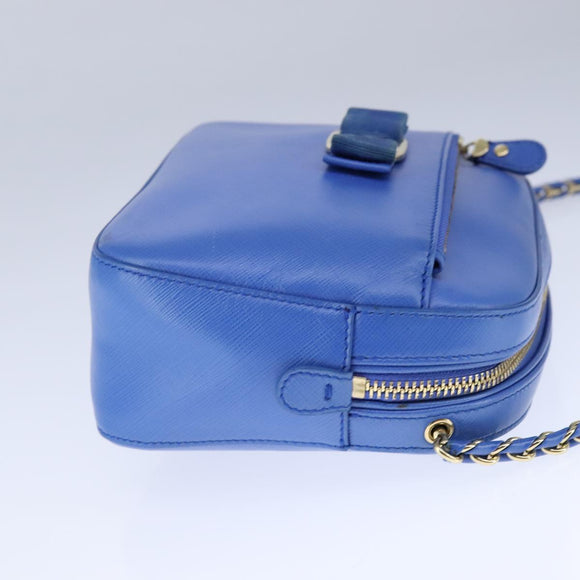 Salvatore Ferragamo Vala Chain Shoulder Bag Leather Blue Gold Auth 106166