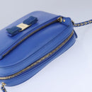 Salvatore Ferragamo Vala Chain Shoulder Bag Leather Blue Gold Auth 106166-6