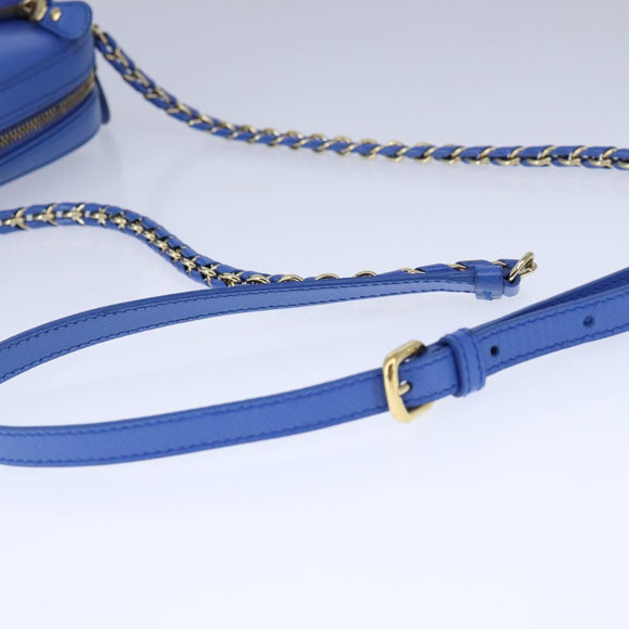 Salvatore Ferragamo Vala Chain Shoulder Bag Leather Blue Gold Auth 106166