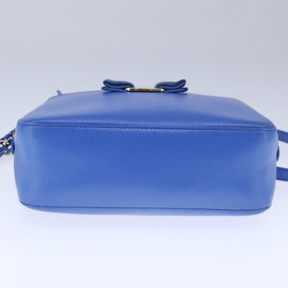 Salvatore Ferragamo Vala Chain Shoulder Bag Leather Blue Gold Auth 106166