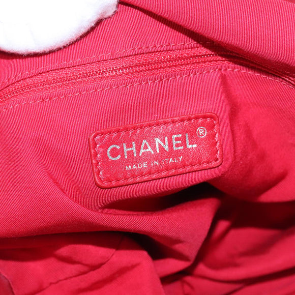 CHANEL Chain Tote Bag Nylon White Red CC Auth 106203