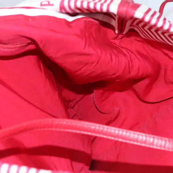 CHANEL Chain Tote Bag Nylon White Red CC Auth 106203