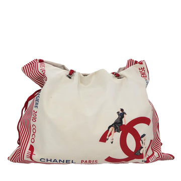 CHANEL Chain Tote Bag Nylon White Red CC Auth 106203 - 0