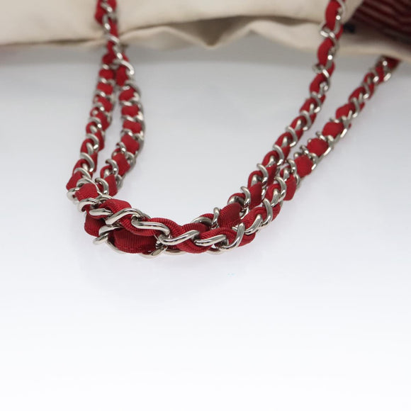 CHANEL Chain Tote Bag Nylon White Red CC Auth 106203