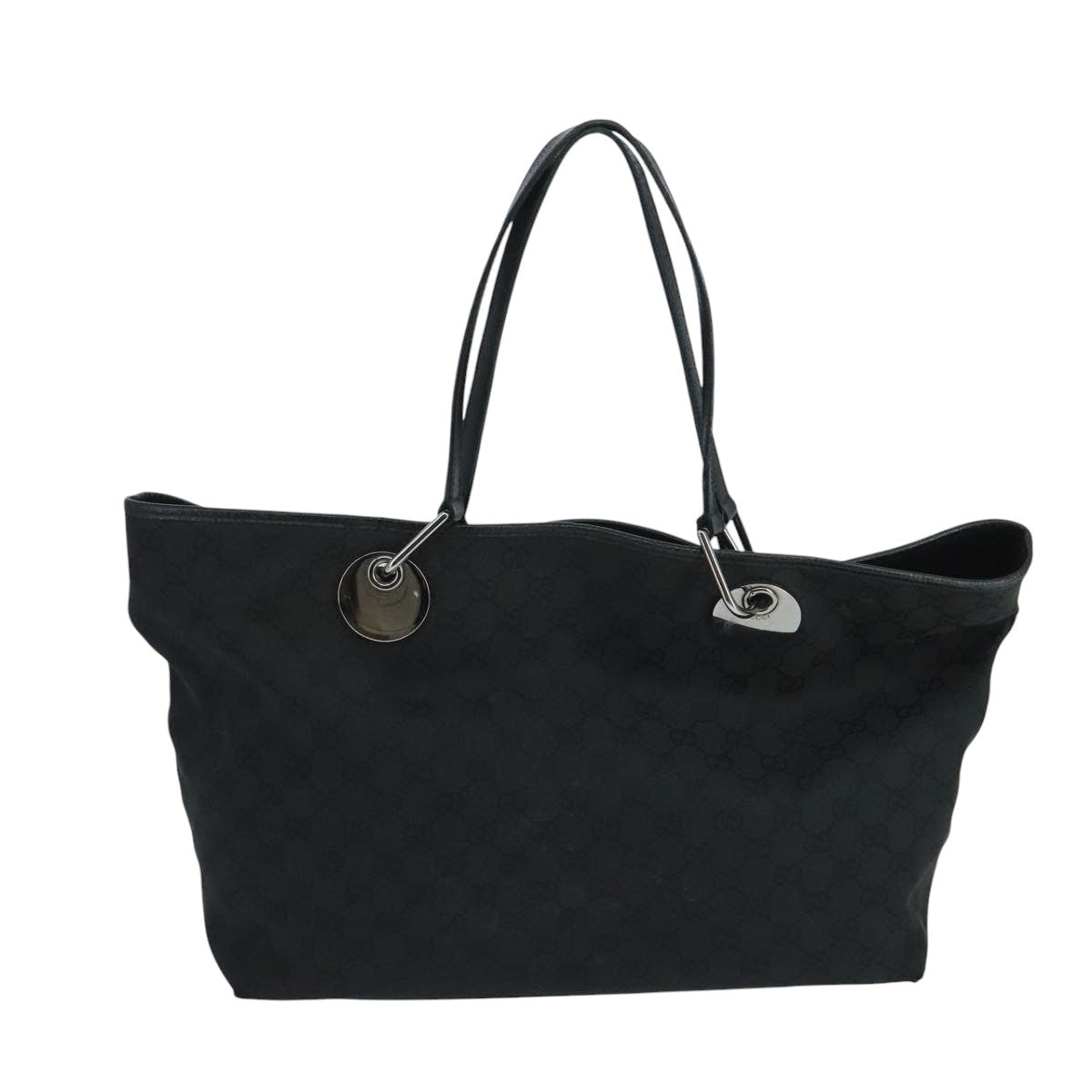 GUCCI GG Canvas Tote Bag Black Silver 120838 Auth 106223