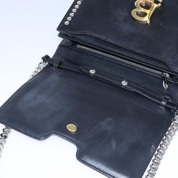 BURBERRY Chain Shoulder Bag Leather Black Auth 106254V