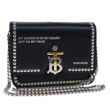 BURBERRY Chain Shoulder Bag Leather Black Auth 106254V