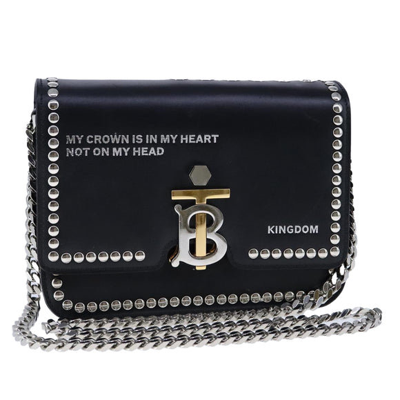 BURBERRY Chain Shoulder Bag Leather Black Auth 106254V