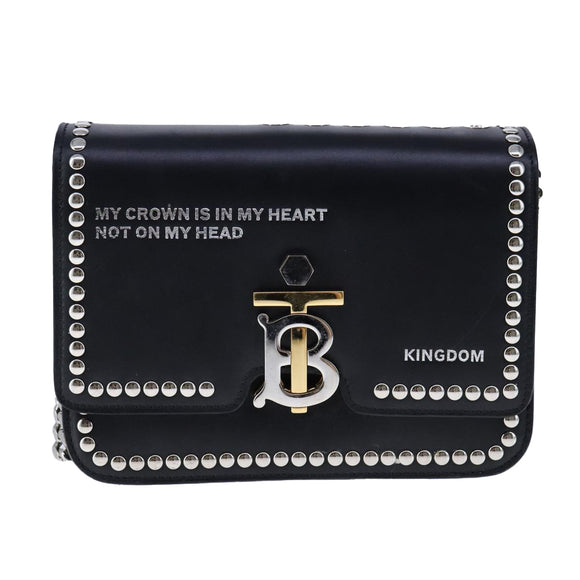 BURBERRY Chain Shoulder Bag Leather Black Auth 106254V