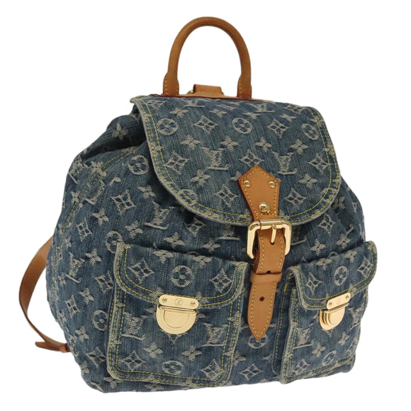 LOUIS VUITTON Monogram Denim Sac A DosGM Backpack Blue M95056 LV Auth 106296AV