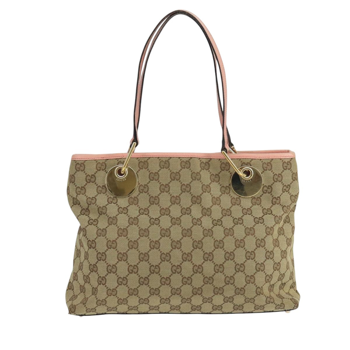 GUCCI GG Canvas Tote Bag Beige Pink Gold 120837 Auth 106334