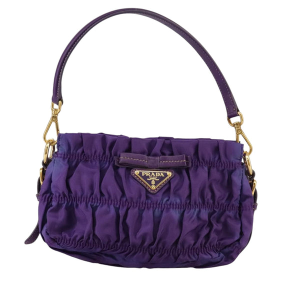 PRADA Accessory Pouch Nylon Purple Gold Auth 106340