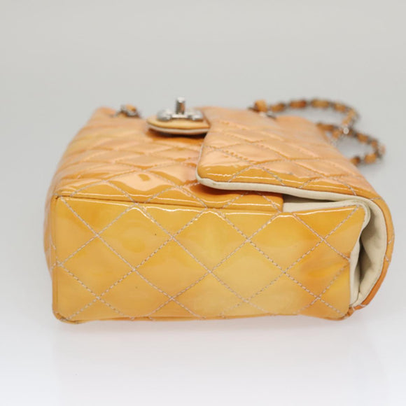 CHANEL Matelasse Chain Shoulder Bag Enamel Yellow CC Auth 106418