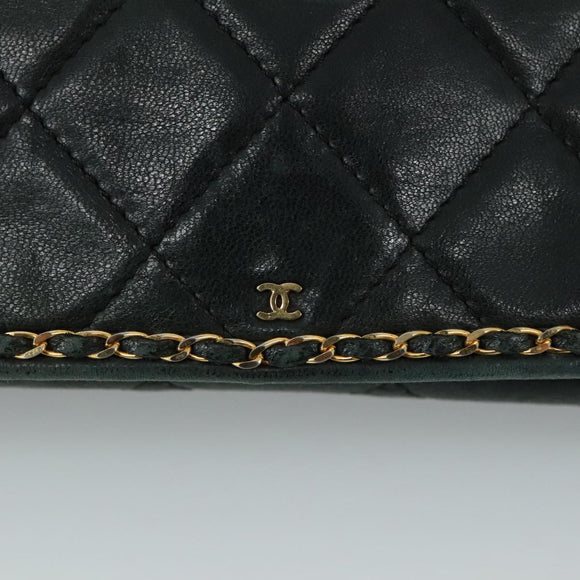 CHANEL Ketten-Umhängetasche Leder Schwarz CC Auth 106420