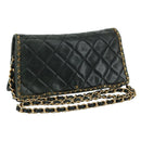 CHANEL Ketten-Umhängetasche Leder Schwarz CC Auth 106420-1