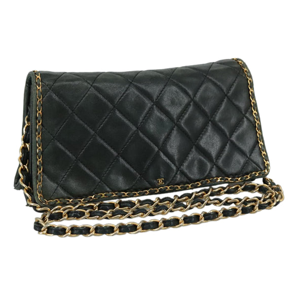 CHANEL Ketten-Umhängetasche Leder Schwarz CC Auth 106420