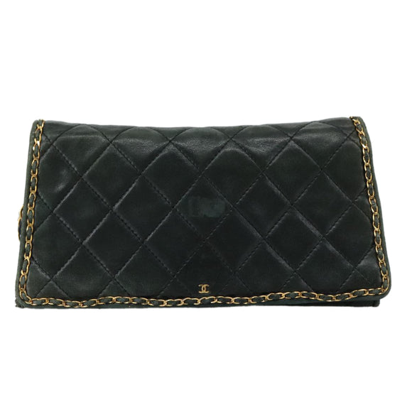 CHANEL Ketten-Umhängetasche Leder Schwarz CC Auth 106420
