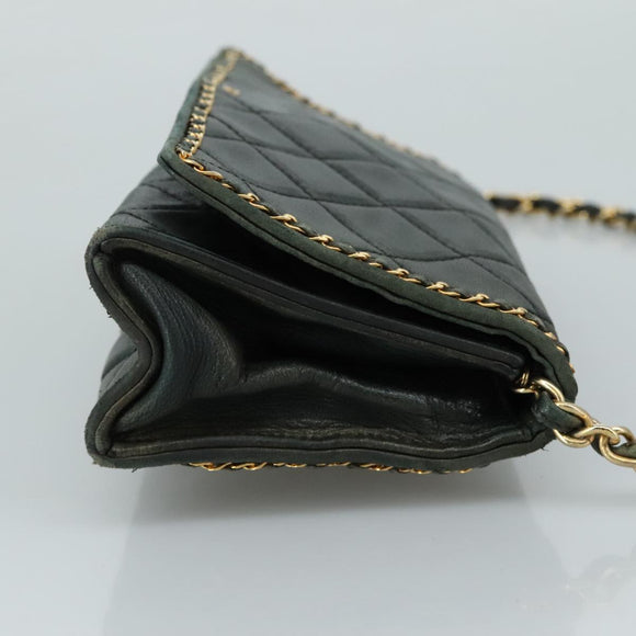 CHANEL Ketten-Umhängetasche Leder Schwarz CC Auth 106420