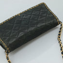 CHANEL Ketten-Umhängetasche Leder Schwarz CC Auth 106420-6