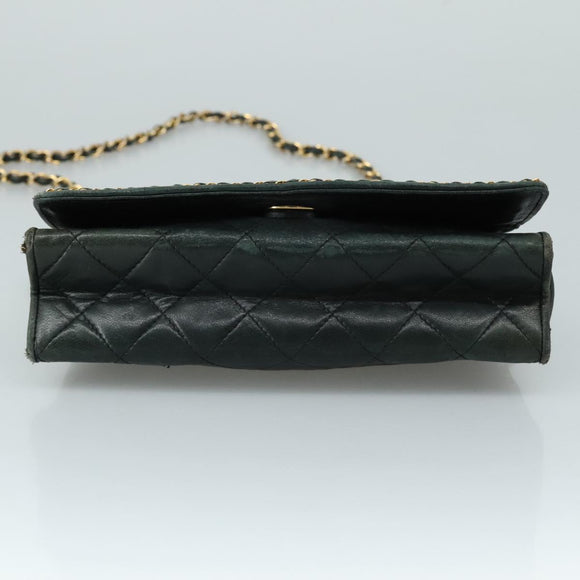 CHANEL Ketten-Umhängetasche Leder Schwarz CC Auth 106420