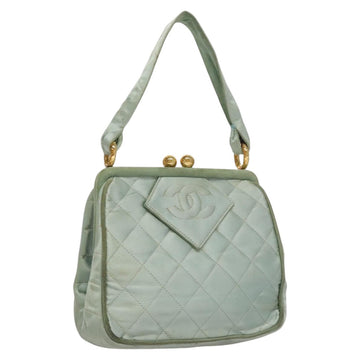 CHANEL Matelasse Hand Bag Satin Green CC Auth 106444