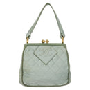 CHANEL Matelasse Hand Bag Satin Green CC Auth 106444-13