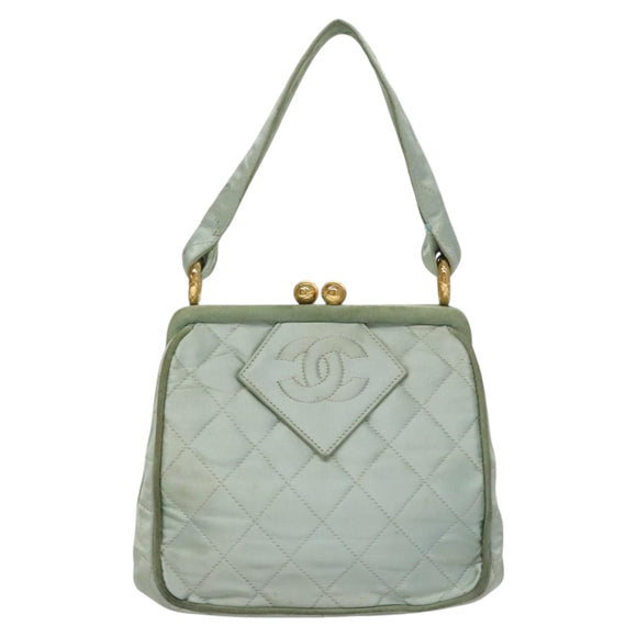 CHANEL Matelasse Hand Bag Satin Green CC Auth 106444