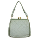 CHANEL Matelasse Hand Bag Satin Green CC Auth 106444-2