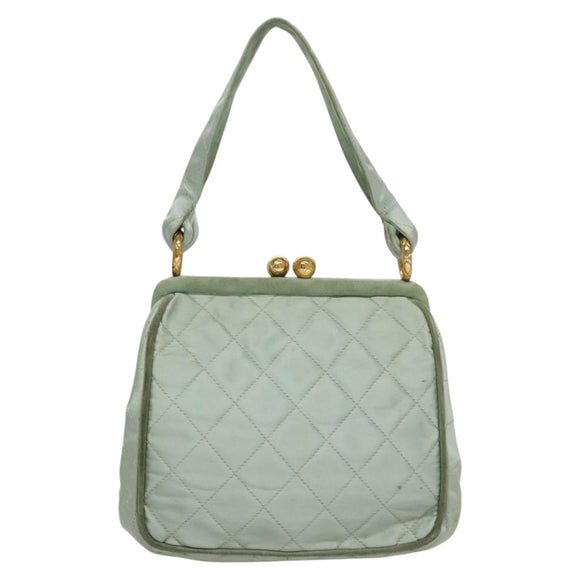 CHANEL Matelasse Hand Bag Satin Green CC Auth 106444