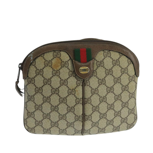 GUCCI GG Supreme Web Sherry Line Shoulder Bag Beige 904 02 047 Auth 106473