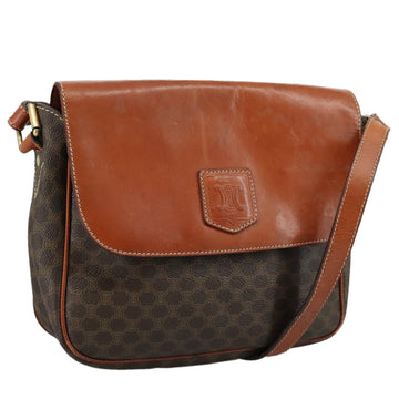 CELINE Macadam Canvas Shoulder Bag PVC Leather Brown Gold Auth 106514