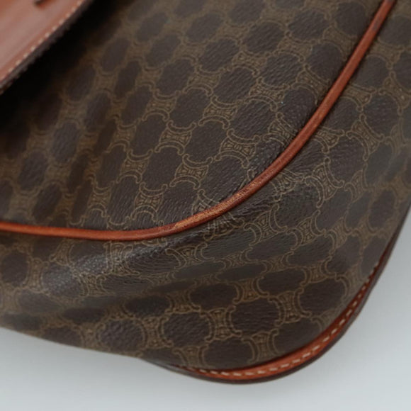 CELINE Macadam Canvas Shoulder Bag PVC Leather Brown Gold Auth 106514
