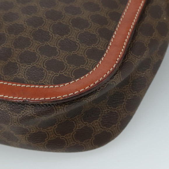 CELINE Macadam Canvas Shoulder Bag PVC Leather Brown Gold Auth 106514