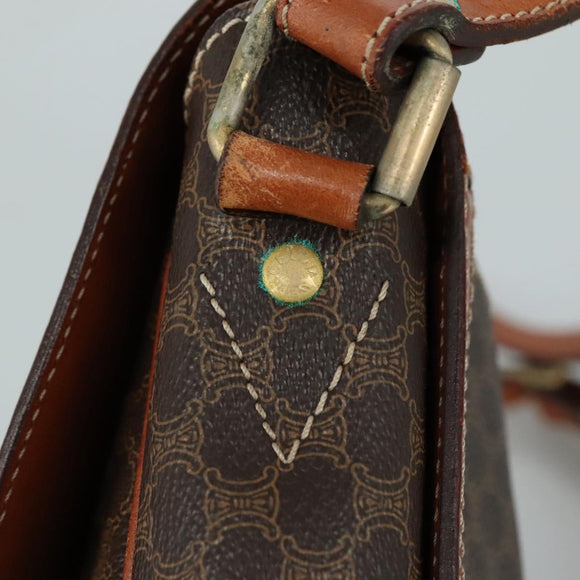 CELINE Macadam Canvas Shoulder Bag PVC Leather Brown Gold Auth 106514