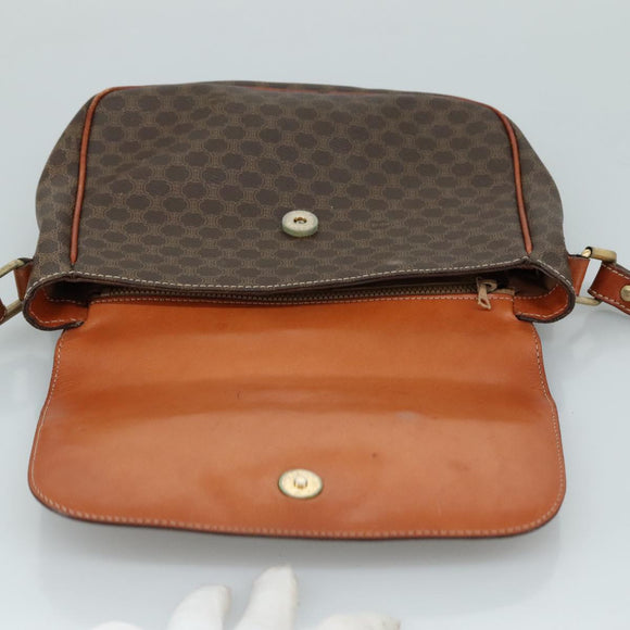 CELINE Macadam Canvas Shoulder Bag PVC Leather Brown Gold Auth 106514