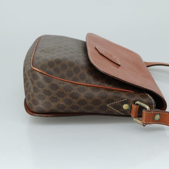 CELINE Macadam Canvas Shoulder Bag PVC Leather Brown Gold Auth 106514